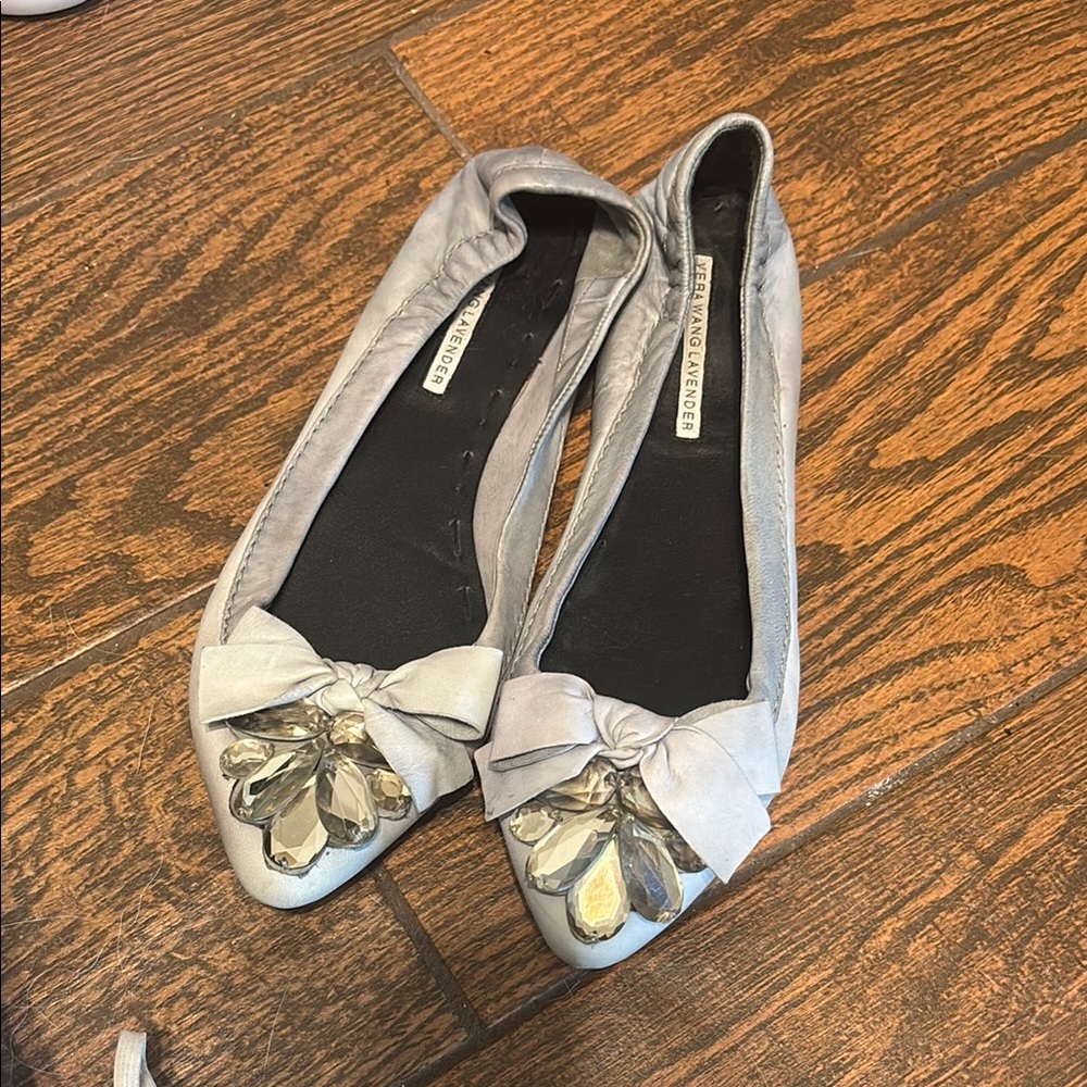 Vera Wang Lavender Label Silver Flats with Bow Detail